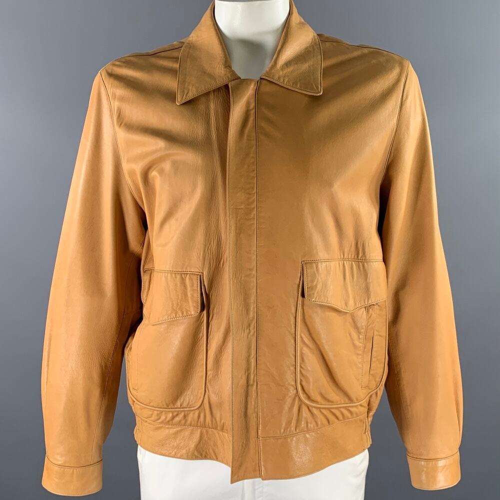 SCUOLA DEL CUOIO Size XL Camel Leather Bomber Jacket